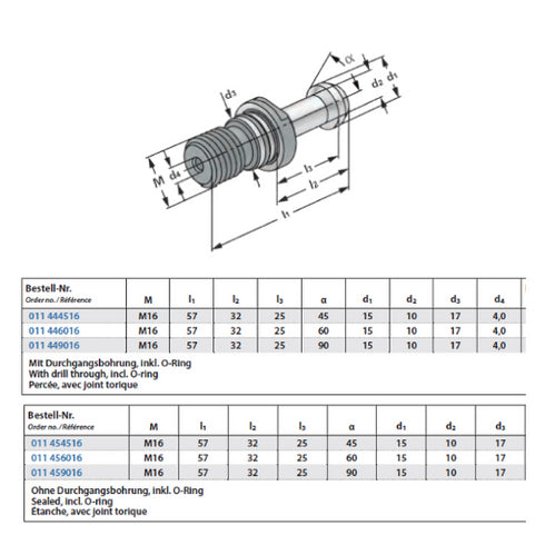 Pull studs Haas similar to JIS B 6399 (MAS 403 BT), shortened by 3 mm Dimensions